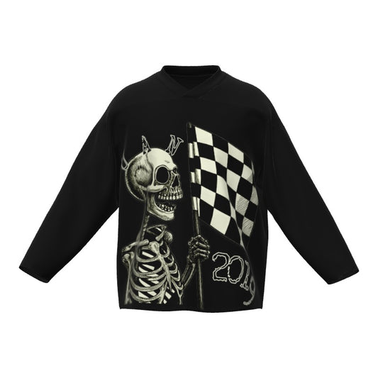 UP ALL NIGHT BLACK SKELETON CHECKER FLAG JERSEY
